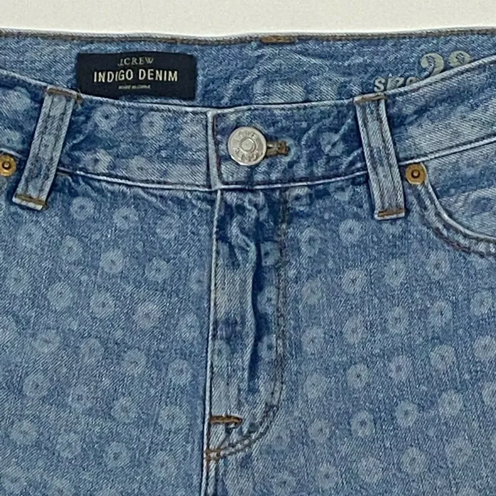 J. Crew Indigo Denim Print Raw Hem Women's Jean Shorts Size 28
